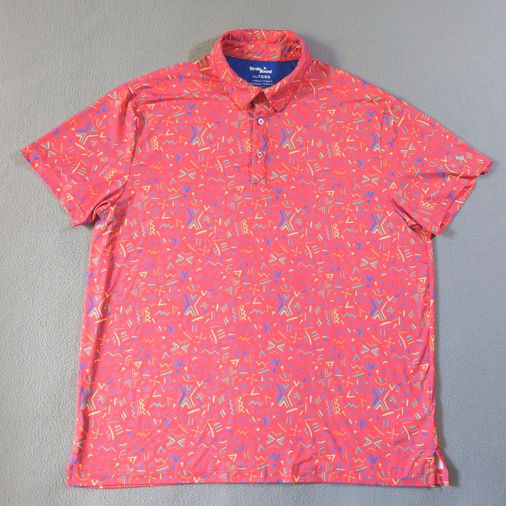 Birdie Bound Golf Polo Mens XL Coral Pink Abstract Geometric Performance Shirt - Picture 2 of 8